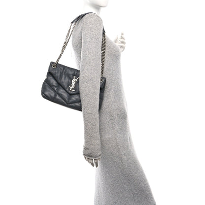 Lambskin Quilted Small Loulou Puffer Monogram Chain Satchel Storm