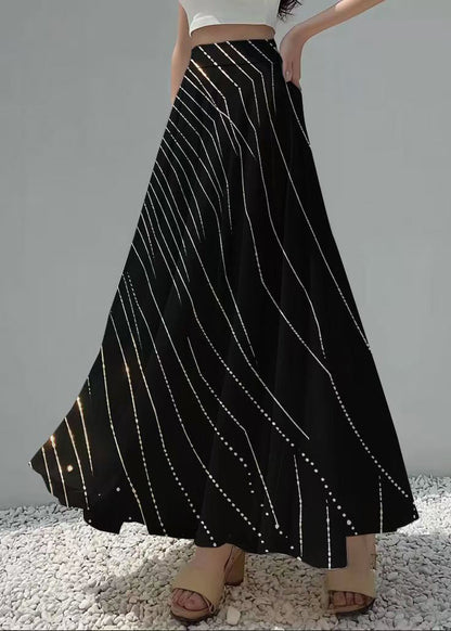 Bohemian Black Print Exra Large Hem Chiffon Skirts Summer