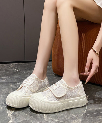 Casual Comfy Beige Breathable Mesh Splicing Flats