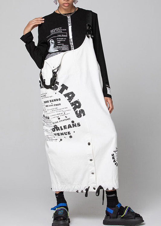 Women White Graphic denim drawstring Dresses