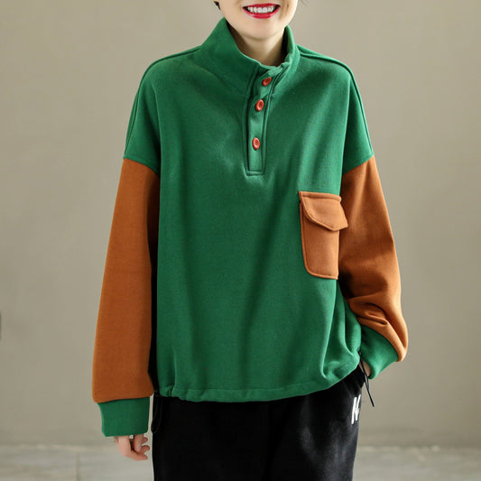 Winter Casual Color Matching Loose Furred Sweater