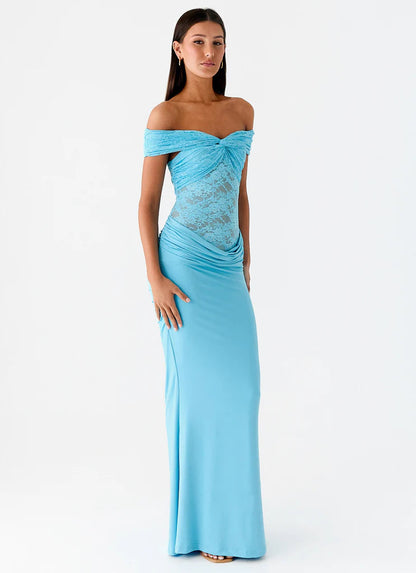Blue Off-Shoulder Lace Fishtail