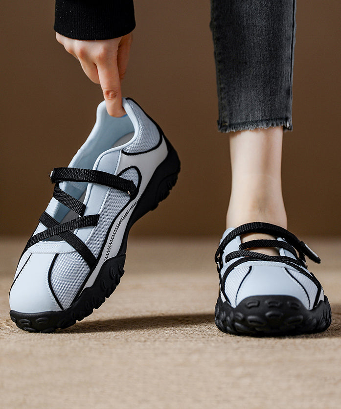 Blue Breathable Mesh Flat Shoes For Women Splicing Cross Strap