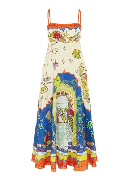 Italian Slash Neck Long Spaghetti Strap Dress Sleeveless