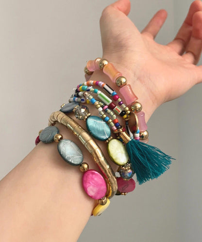 Vintage Rainbow Ally Weave Bead Bracelet Eight-Piece Set