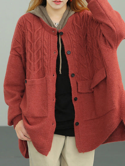 Plus Size - Knitted Irregular Hem Breasted Cardigans Sweater