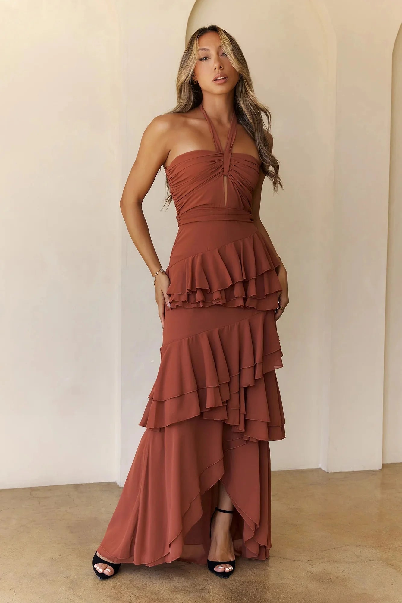 Zephyr Halter Maxi Dress Rust