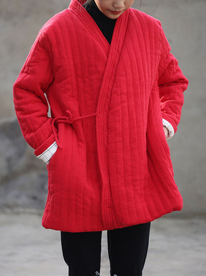 Women Winter Chinese Style Drawstring Pocket Coat