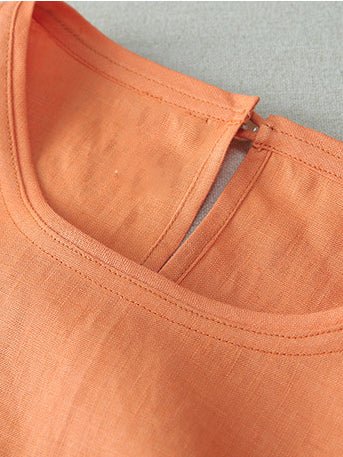 Pure Color Crew Neck Drawstring Casual Linen Vest Top