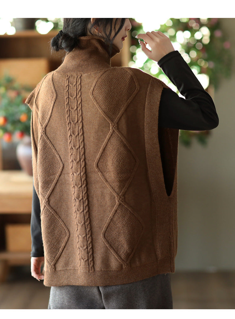 Vintage Twist Knit Turtleneck Vest