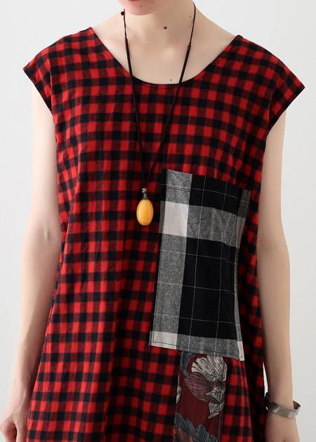 DIY plaid patchwork linen cotton Wardrobes Vintage Work Outfits sleeveless A Line summer Dress