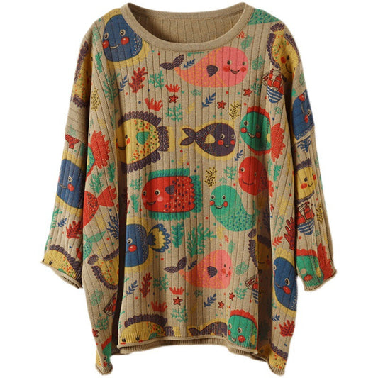 Vintage-Print Cotton-Knit Top