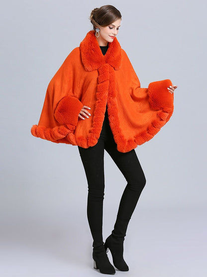 Women Poncho Sweater Faux Fur Coat Shawl Collar