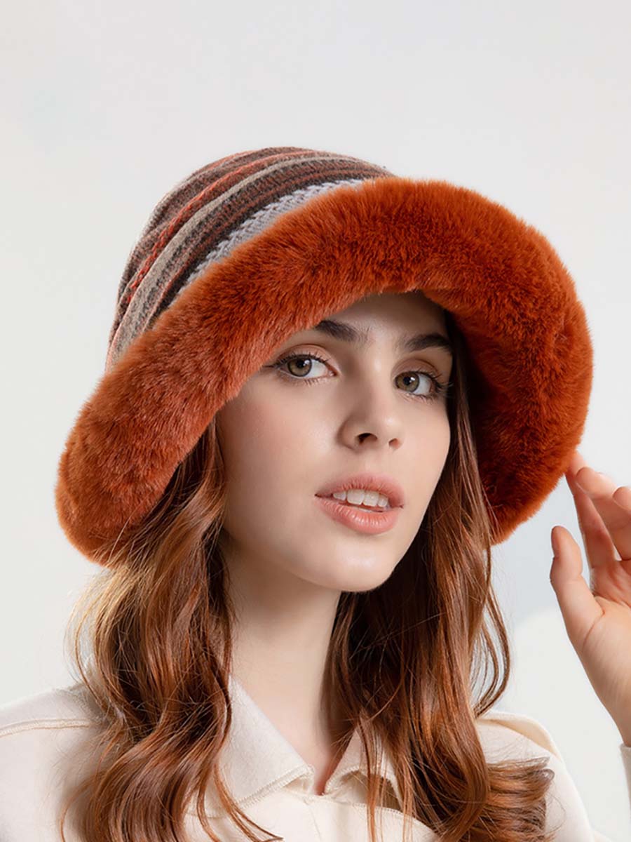 Women Winter Knitted Wool Liner Hat-Khaki-Black