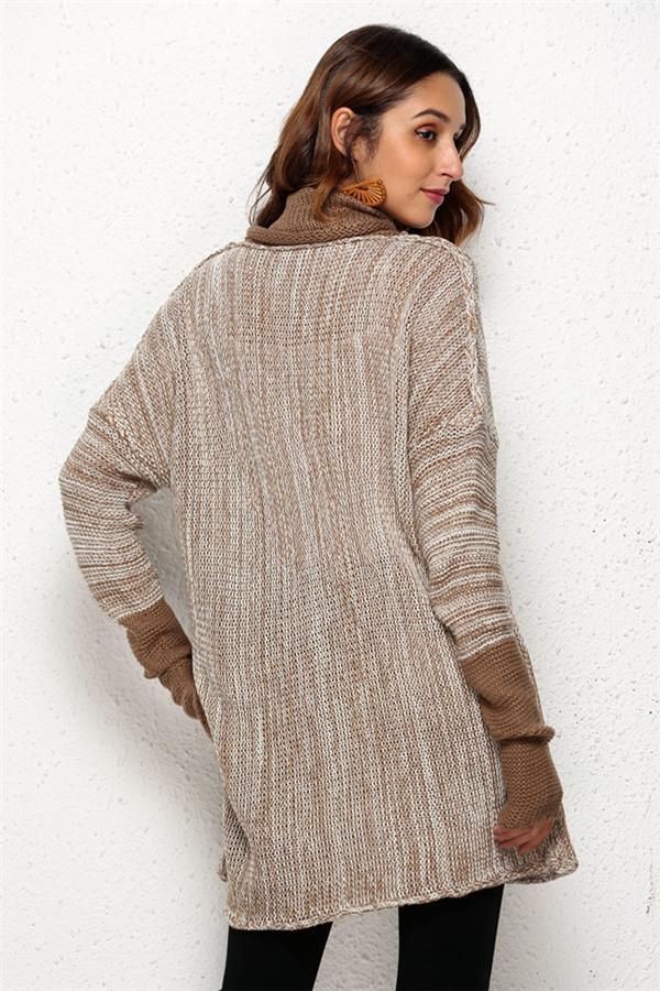 Spliced Turtleneck Loose Pullover Sweater
