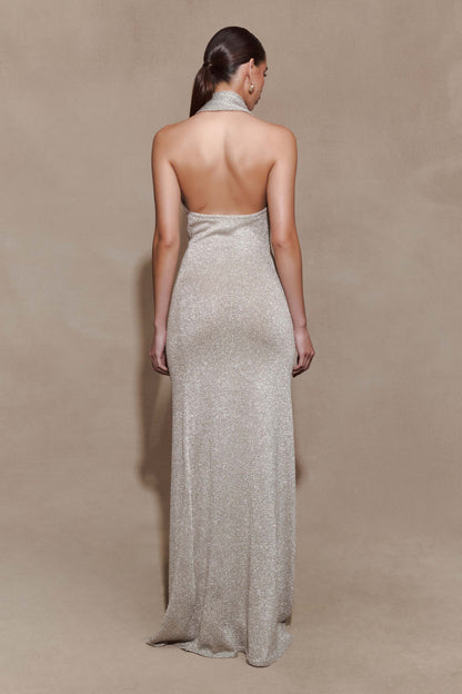 Elma Lurex Knit Halter Maxi Dress - Silver