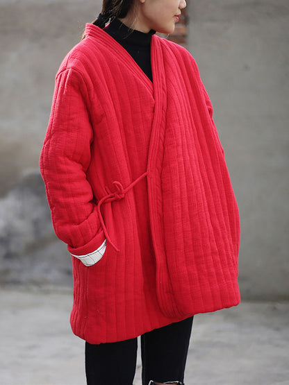 Women Winter Chinese Style Drawstring Pocket Coat
