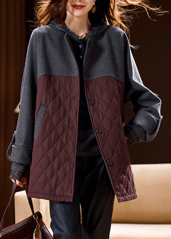 Plus Size Colorblock Pockets Patchwork Hooded Coats Spring