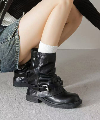 Brown Chunky Faux Leather Fashion Splicing Boots