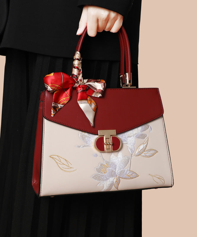 Boutique Colorblock Embroidery Calf Leather Tote Bag