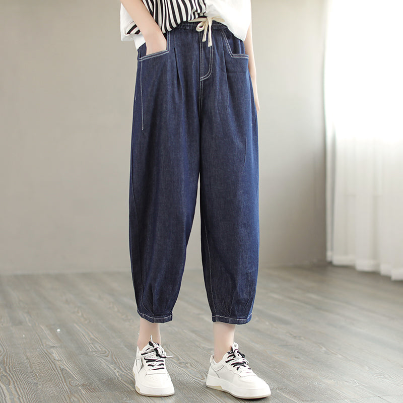 Women Retro Casual Summer Loose Harem Cotton Jeans