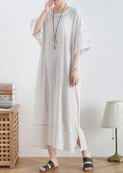 Loose o neck baggy linen summer clothes For Women design white Dresses