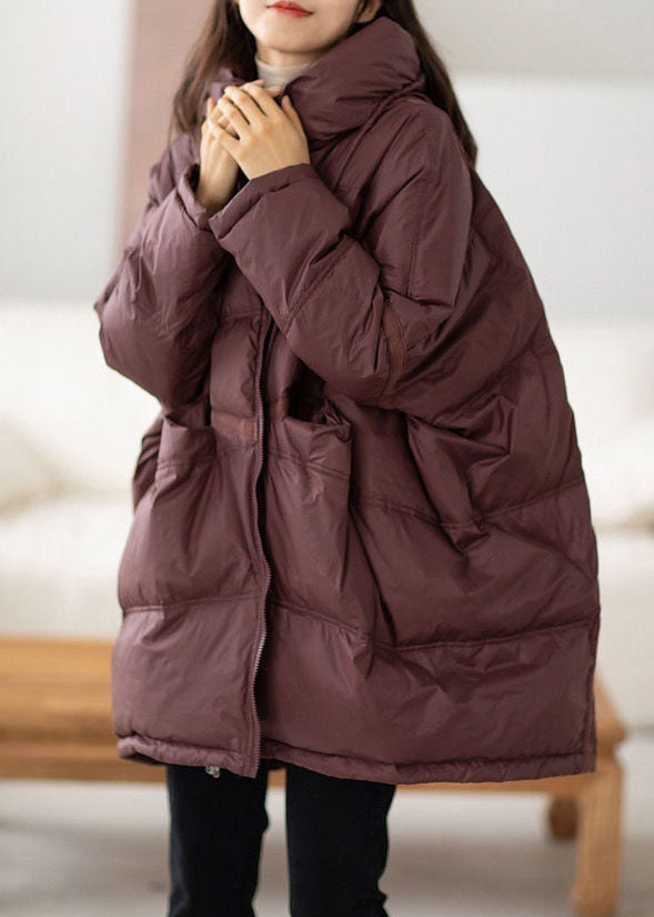 Casual Coffee Hooded Oversized Drawstring Thick Canada Goose Jacket Batwing Sleeve