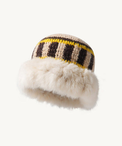 Boutique Khaki Rabbit Patchwork Knit Bucket Hat