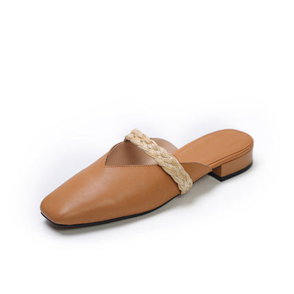 Women Summer Leather Handmde Wedge Slippers