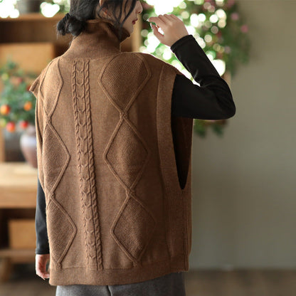 Vintage Twist Knit Turtleneck Vest