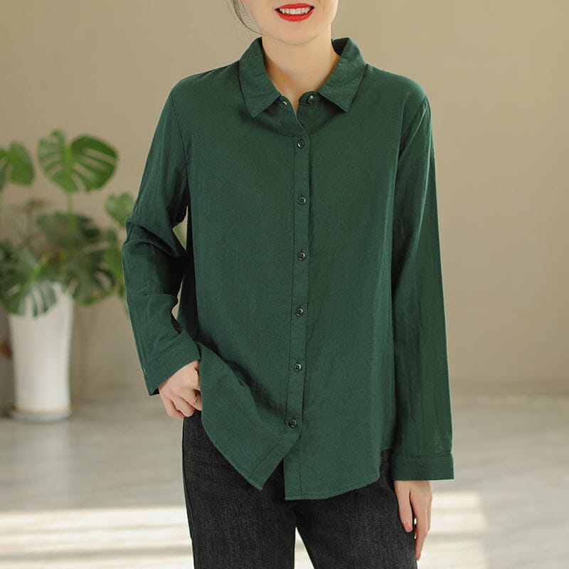 Women Spring Solid Cotton Casual Blouse