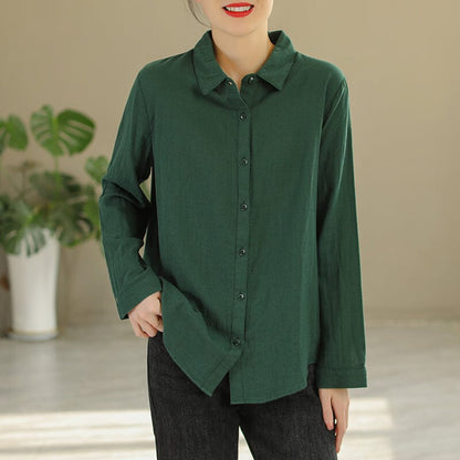 Women Spring Solid Cotton Casual Blouse