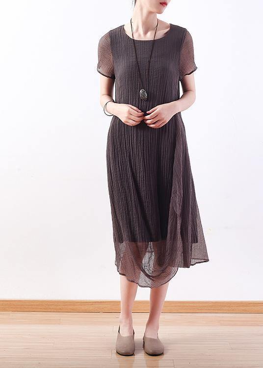 Elegant o neck Cinched linen clothes Photography gray Dresses