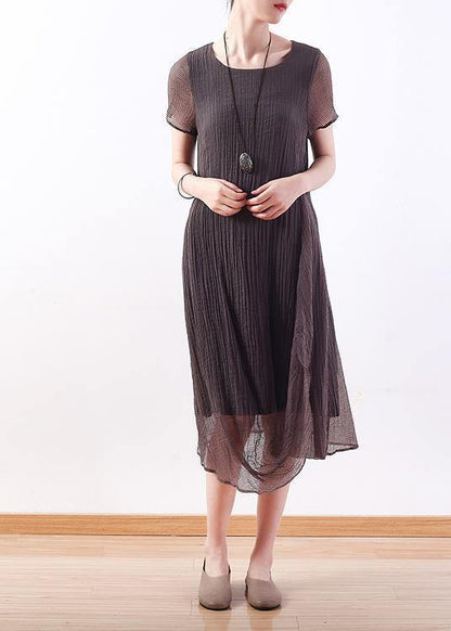 Elegant o neck Cinched linen clothes Photography gray Dresses