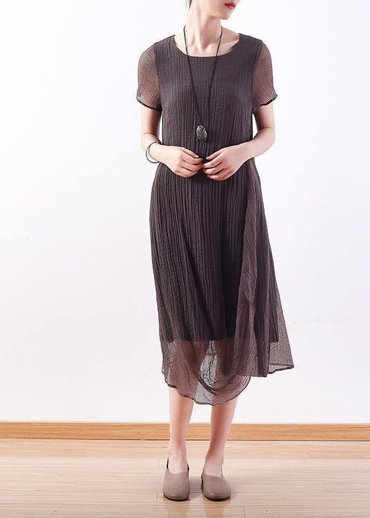 Elegant o neck Cinched linen clothes Photography gray Dresses