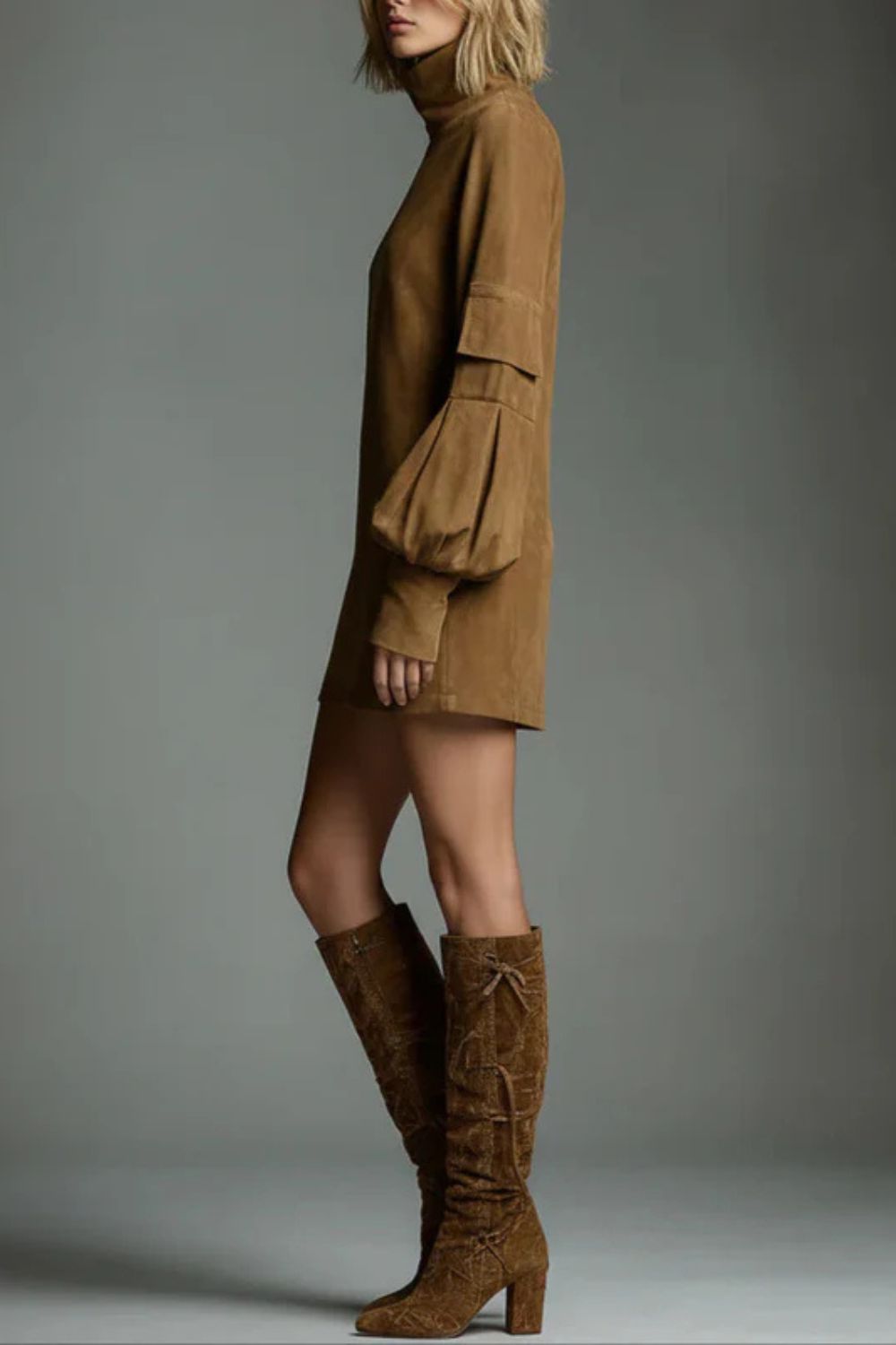 Marcella _ High neck silhouette _ Suede-effect mini dress