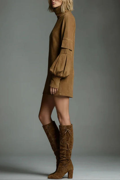 Marcella _ High neck silhouette _ Suede-effect mini dress