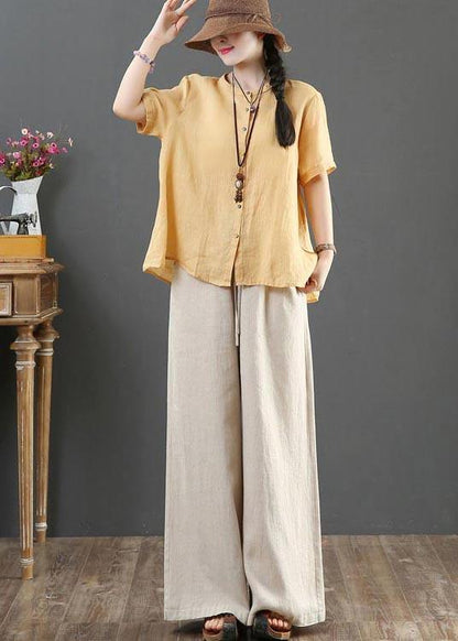 Fashion Yellow Loose Linen Summer Shirt Tops
