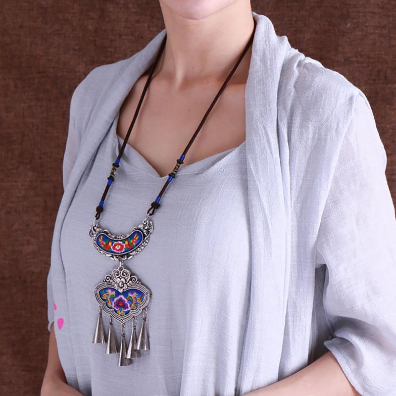 Women Vintage Floral Embroidered Bohemian Necklace