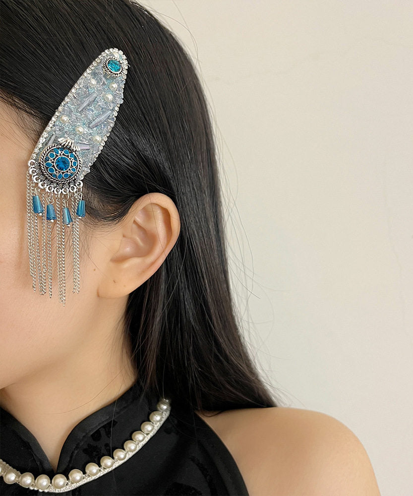 Beautiful Peacock Blue Tasseled Women Hairpin