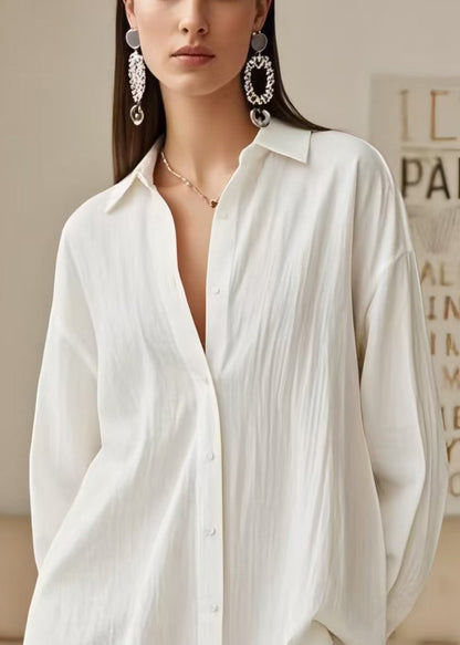 DIY White Oversized Patchwork Lace Long Shirts Spring