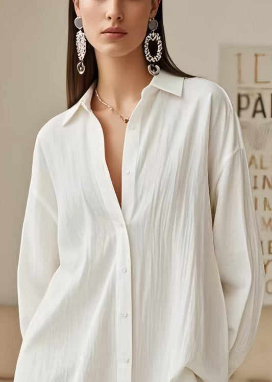 DIY White Oversized Patchwork Lace Long Shirts Spring