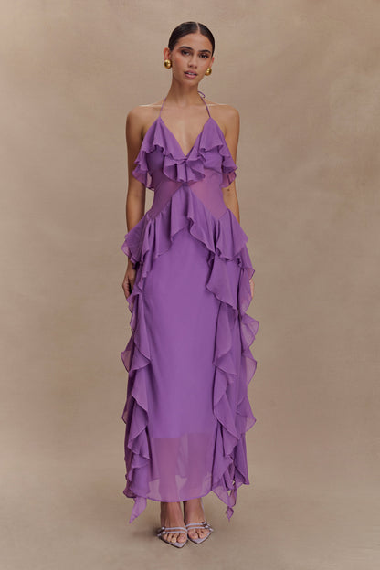 Sexy Sleeveless Halter Wooden Ear Chiffon Dress