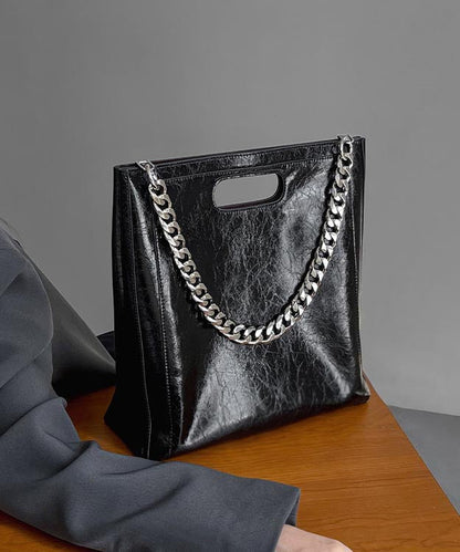 Fashion Black Large Capacity Calf Leather Chain Linked Shoulder Bags