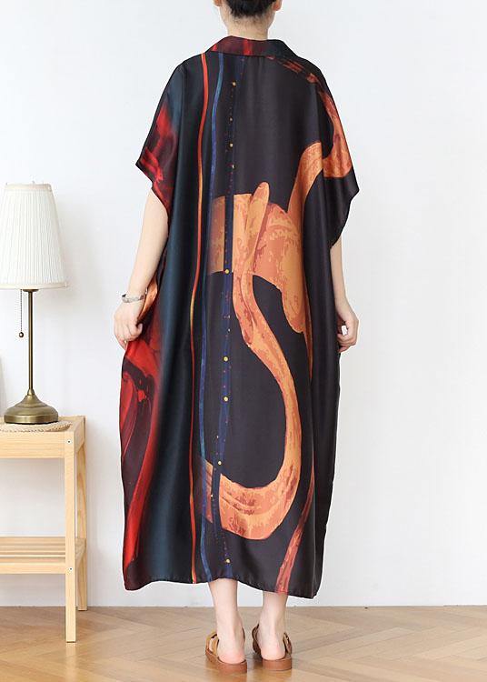 Fashion Red Print Chiffon Batwing Sleeve Summer Dresses
