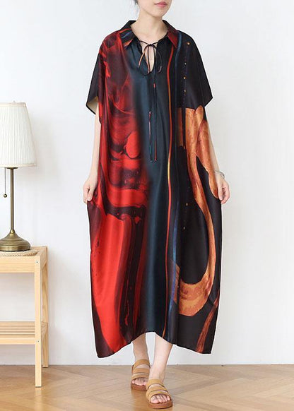 Fashion Red Print Chiffon Batwing Sleeve Summer Dresses