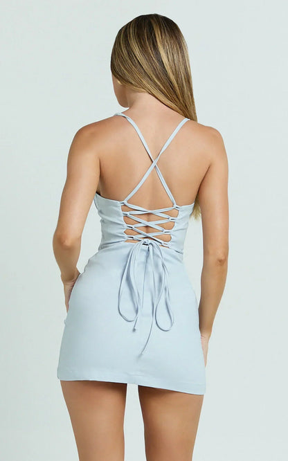 Melody Mini Dress - Sweetheart Bust Fitted Dress In Blue
