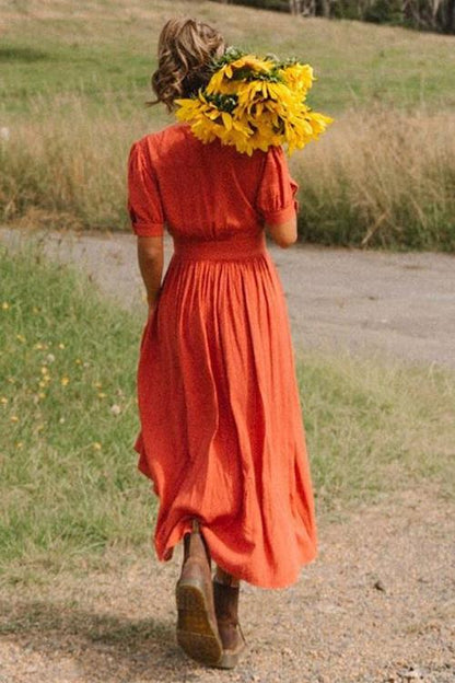 Casual Vacation Button Knot Sleeve Dress