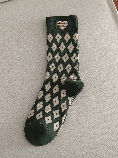 5 Pairs Women Vintage Mid Tube Striped Cotton Socks