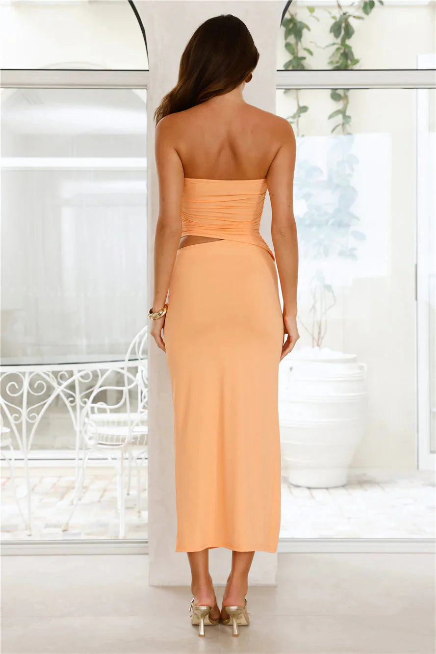 Seashell Serenity Strapless Midi Dress Orange